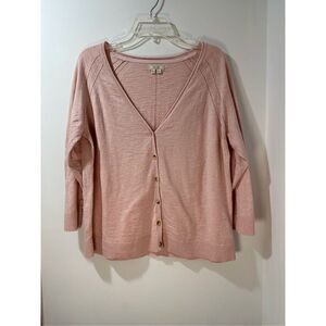 Fat Face women light pink vneck button 3/4 sleeve sweater made USA sz14 #27-0702